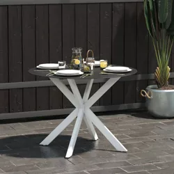 Circi Outdoor Round Dining Table with Glass Top - Black/White - CosmoLiving by Cosmopolitan