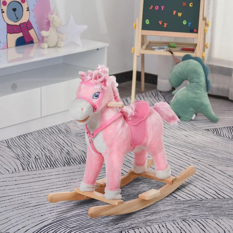 Qaba Kids Ride on Rocking Horse Toddler Plush Toy with Realistic Sounds and Swinging Tail for 3 Years Old Children, 2 of 9