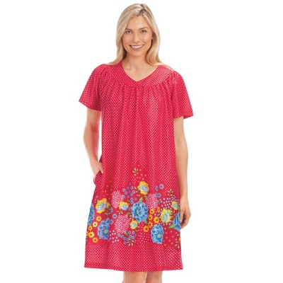 Collections Etc Flattering Floral Printed Short Sleeve Lounge Dress