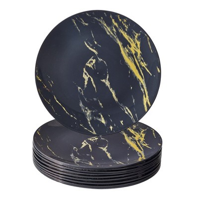 Marble Design Disposable Plates For Party (10 Pc) Heavy Duty Disposable Dinner Set - Black/Gold - Carrara Marble