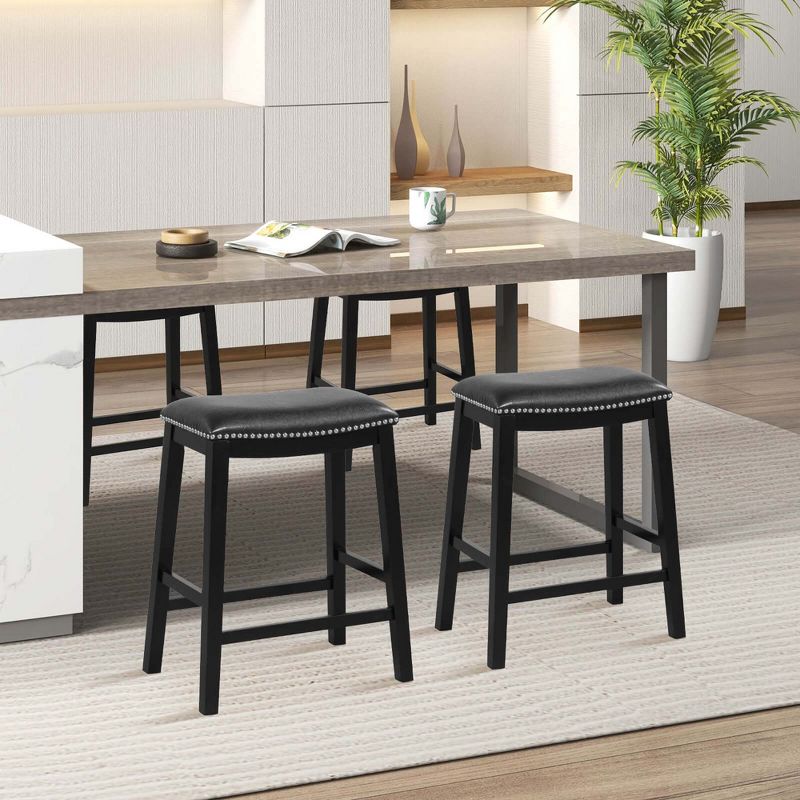 Costway 26-Inch Bar Stool Set of 2 Counter Height Saddle Stools with Upholstered Seat Brown/Black/Gray, 5 of 9