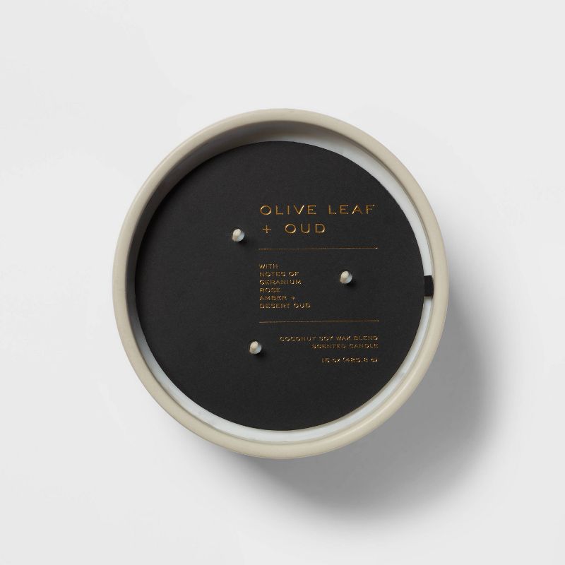 15oz Ceramic Jar 3-Wick Black Label Olive Leaf and Oud Candle - Threshold&#8482;, 5 of 11