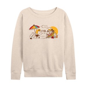 Women's - Peanuts - Girls Beach Day Lightweight French Terry Wide Neck Long Sleeve Graphic Shirt - 1 of 4