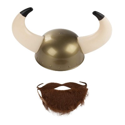 Blue Panda Set of 2 Viking Warrior Helmet Beard For Adult Hat Halloween Party Costume Accessory