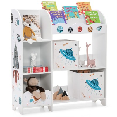 Infans Kids Toy and Book Organizer Children Wooden Storage Cabinet w/ Storage Bins