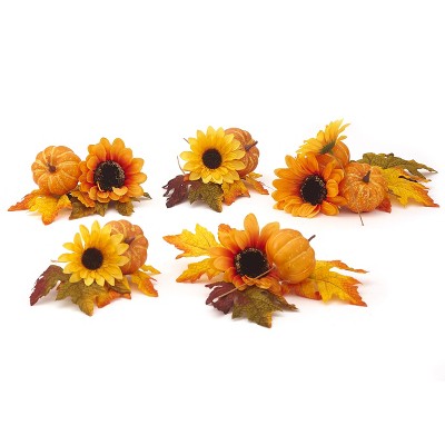 Lakeside Decorative Tabletop Box with Faux Autumn Flowers Fill Set - 6 Pieces