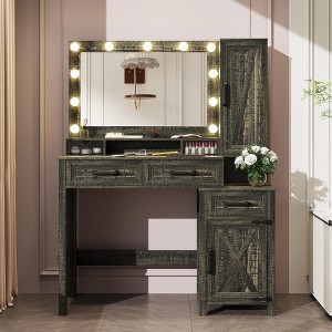 Sevobal Vanity Tables with Square Mirror, Farmhouse Vanity with 2 Drawers, Side Cabinet & Open Storage Space, Multicolored - 1 of 4