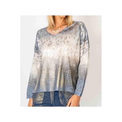 Women's Shimmer V Neck Cheetah Print Sweater - Look Mode USA