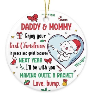 Lomsoe Funny Christmas Baby Ornament Gifts for New Parents Couples New Mom First Christmas Heart Ceramic Christmas Tree Ornament Decor Christmas Gift - 1 of 1