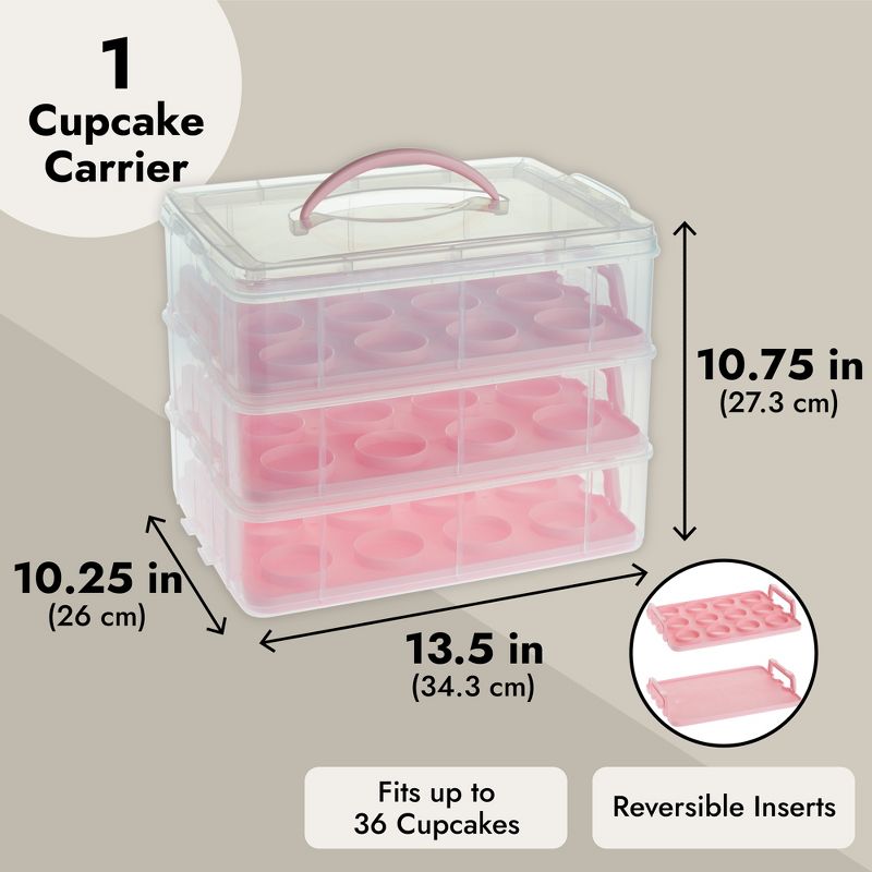 Juvale Clear Plastic 3 Tier Cupcake Carrier Storage Box Holder with Lid for 36 Cakes, 13.5x10.25x10.75 In, 4 of 10