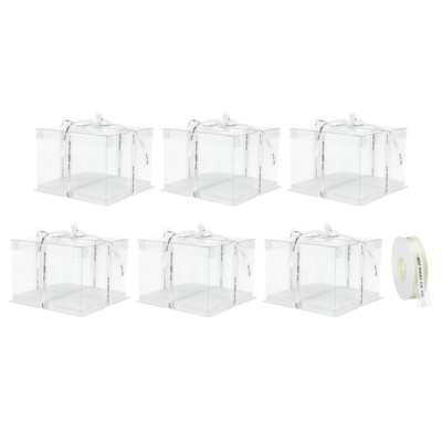 Unique Bargains 6 Pcs Birthday Parties Wedding Clear Tall Cake Box with Ribbon 1 Pc
