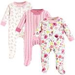 Touched by Nature Baby Girl Organic Cotton Zipper Sleep and Play 3pk, Botanical