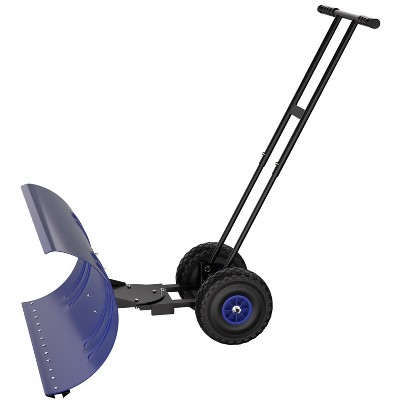 Heavy-Duty Snow Shovel with Wheels, 5-Position Adjustable Blade & Handle, 29/36 Inch Galvanized Steel Snow Pusher for Driveway and Yard