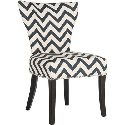 Chevron Navy and White Linen Upholstered Parsons Side Chair