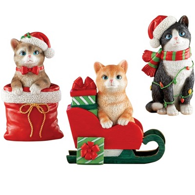 Collections Etc Hand-Painted Christmas Cat Sitters - Set of 3