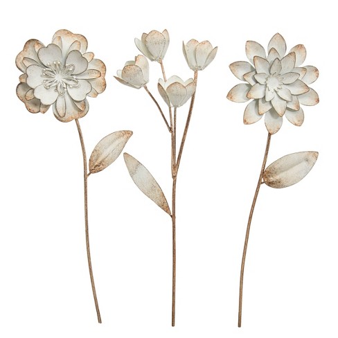 Set of 3 White Metal Floral Stems - Foreside Home & Garden