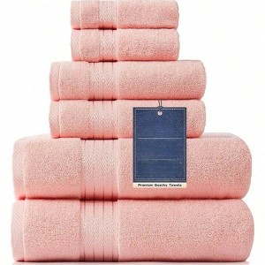 Pink 6 - Piece Cotton Bath Towel Set, Soft Absorbent, 650 GSM, Includes 2 Bath Towels, 2 Hand Towels, 2 Washcloths - 1 of 4