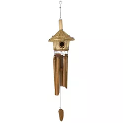 Woodstock Chimes Asli Arts® Collection, Thatched Roof Birdhouse Bamboo Chime, 32''  Wind Chime C707