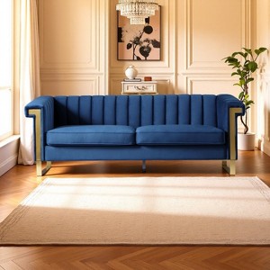 VASIP Luxury Blue Velvet Chesterfield Sofa,3-Seater with Gold Metal Legs and Channel Tufted Back,for Living Room,Office - 1 of 4