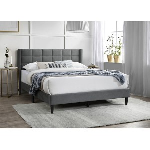 CAVINAS Queen Size Wooden Platform Bed Frame with Fabric Upholstered Box Design Headboard,No Box Spring Needed - 1 of 4