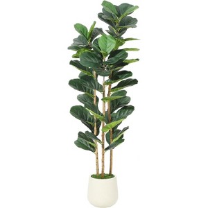 5/6/7FT Artificial Fiddle Leaf Fig Tree with White Pot, Tall Faux Rubber Floor Plant with 107 Leaves for Indoor Home, Office, Living Room Decor - 1 of 4