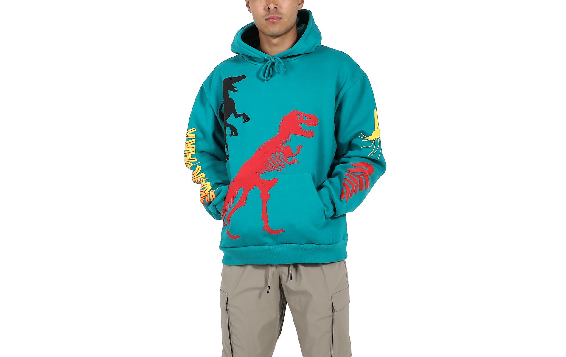 Jurassic Park Puff Print Dinosaur Art Adult Teal Long Sleeve Hooded Sweatshirt