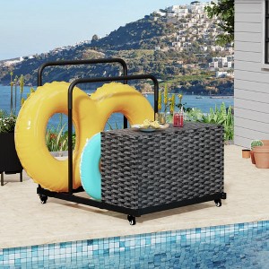 Maggift Wheelbarrows, Wicker Storage Box with Wheels, 3-Compartment Poolside Organizer for Patio, Garden, Black, 31.5"*39.4"*37.6" - 1 of 4