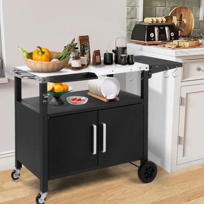 Winado Outdoor Rolling Grill Cart with Storage with Wheels Hooks Foldable Top