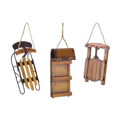 Melrose Vintage Wood Sled Tree Ornament (Set of 12)
