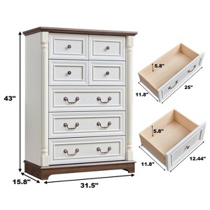 HDZNVF 7 Drawer Dresser Chest for Bedroom with Wooden Base and Riser Trim, Wooden Rustic Rustic Chest of Drawers - 1 of 2