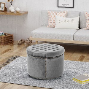 CAVINAS Velvet Ottoman Bench, Round Ottoman Foot Rest with Tufted Top, Work as End Table and Ottoman, Button‑Tufted Accent Seat for Living Room - 1 of 4