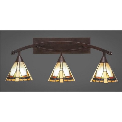 Toltec Lighting Bow 3 - Light Vanity in  Bronze with 7" Zion Art Glass Shade