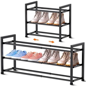 Aoibox 3-Tier Expandable Shoe Rack for Closet, 18-33 Inches Adjustable Shoe Organizer for Small Space, Sturdy Metal, Black - 1 of 4