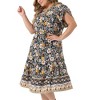 Agnes Orinda Women's Plus Size Summer Boho Casual V Neck Short Sleeve Floral Print Beach Midi A Line Dress - 2 of 4