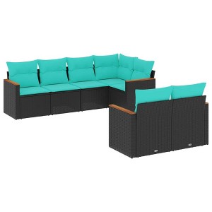 vidaXL Patio Sofa Set Black - Black and Blue - 1 of 4