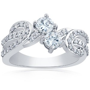Pompeii3 1 ct Diamond Forever Us 2-Stone Engagement Anniversary Solitaire Ring White Gold - 1 of 4