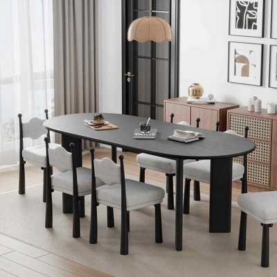 Lirago Solid Wood Oval Dining Table for 6 People Nordic style 67*33.5 Black