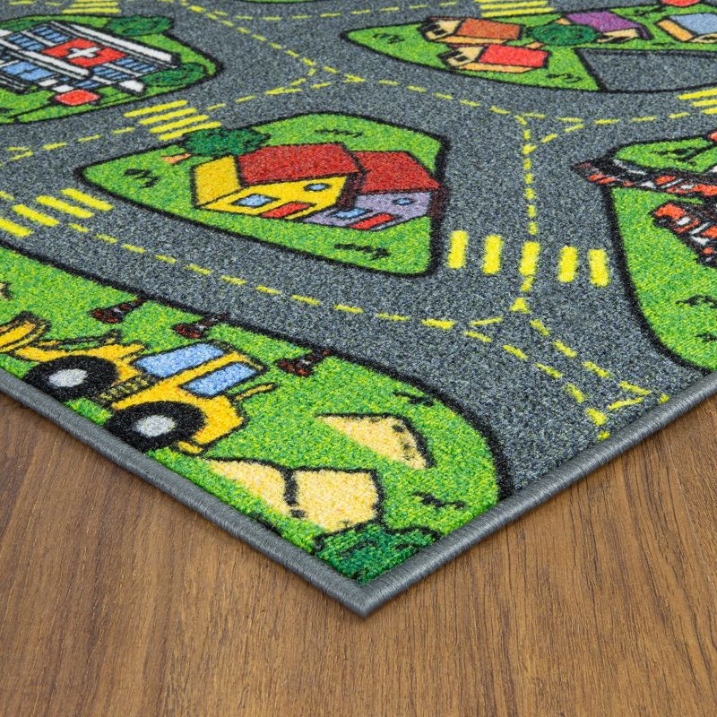 Jungtier Boy & Girl Kids Retro City Road Car Vehicle Traffic Educational Learning & Game Play Nursery Bedroom Classroom Rug Carpet, 2' 7" x 5' 0", 4 of 11