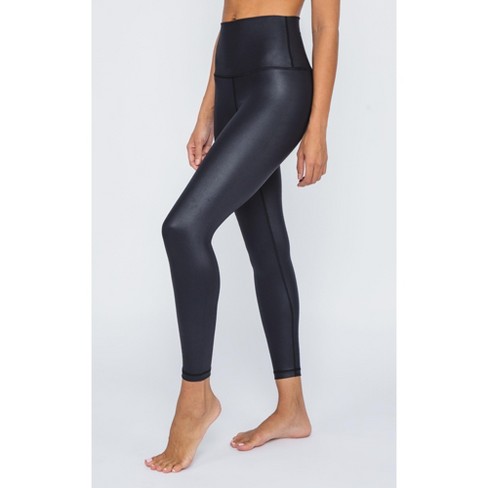 90 Degree By Reflex Womens High Waist High Shine Faux Leather Disco Ankle  Legging - Black - Small