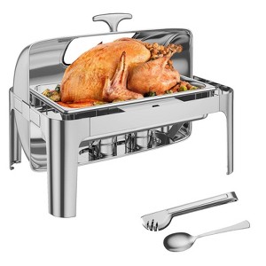 9 QT Roll Top Chafing Dish Buffet Set,Food-Grade Stainless Steel Commercial Chafer for Catering,and Weddings, Visible Lid,[1 Full Size Pan] Included - 1 of 4