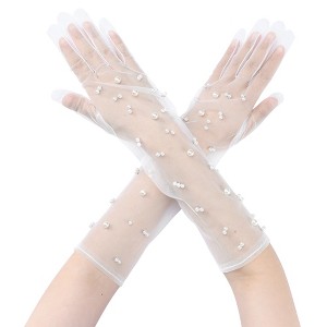 INSPIRE CHIC Women's Pearl Lace Full Finger for Bridge Wedding Party Dating Prom Dress Gloves 1 Pair - 1 of 4