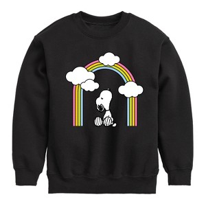 Boys' - Peanuts - Snoopy Looking Up Rainbow Graphic Long Sleeve Fleece Sweatshirt - 1 of 4