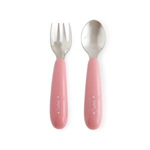 SARO Kids Stainless Steel Cutlery Set – Baby & Toddler Spoon and Fork with Ergonomic Handles, Dishwasher Safe - 1 of 2