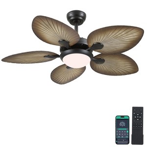 Kviflon 44 Inch Tropical Ceiling Fan with LED Lights, Palm Leaf Blades,6 Speed,Dimmable LED,Wood Grain Design,for Kitchen,Dining Room,Patio - 1 of 4