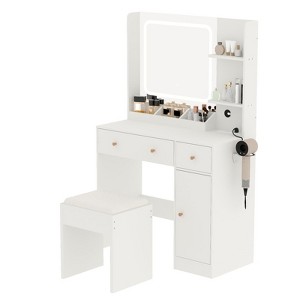 GustoWave Vanity Desk with Mirror and Lights, Power Outlet, Makeup Vanity Table Set with Stool, 3 Lighting Modes,Adjustable Brightness, Dressing Table - 1 of 4