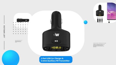 Just Wireless Fm Transmitter (3.5mm) With 2.4a/12w 2-port Usb Car Charger -  Black : Target
