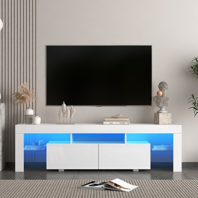 63" High Gloss TV Stand with LED Lights for TVs up to 65", Modern Media Console with Storage Cabinets, Adjustable LED Colors for Living Room