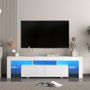 63" High Gloss TV Stand with LED Lights for TVs up to 65", Modern Media Console with Storage Cabinets, Adjustable LED Colors for Living Room - 1 of 4