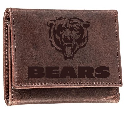 Evergreen NFL Chicago Bears Brown Leather Trifold Wallet Officially Licensed with Gift Box