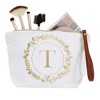 Gold Initial Personalized Makeup Bag for Women, Monogrammed Canvas Cosmetic Pouch (White, 10 x 3 x 6 In) - 4 of 4